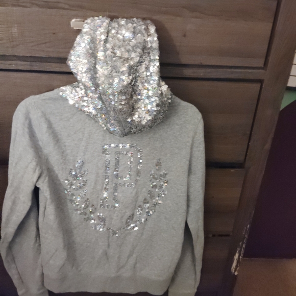 Victoria Secret PINK Gray Sequined Hooded Sweatshirt - RARE Y2K - Picture 10 of 15